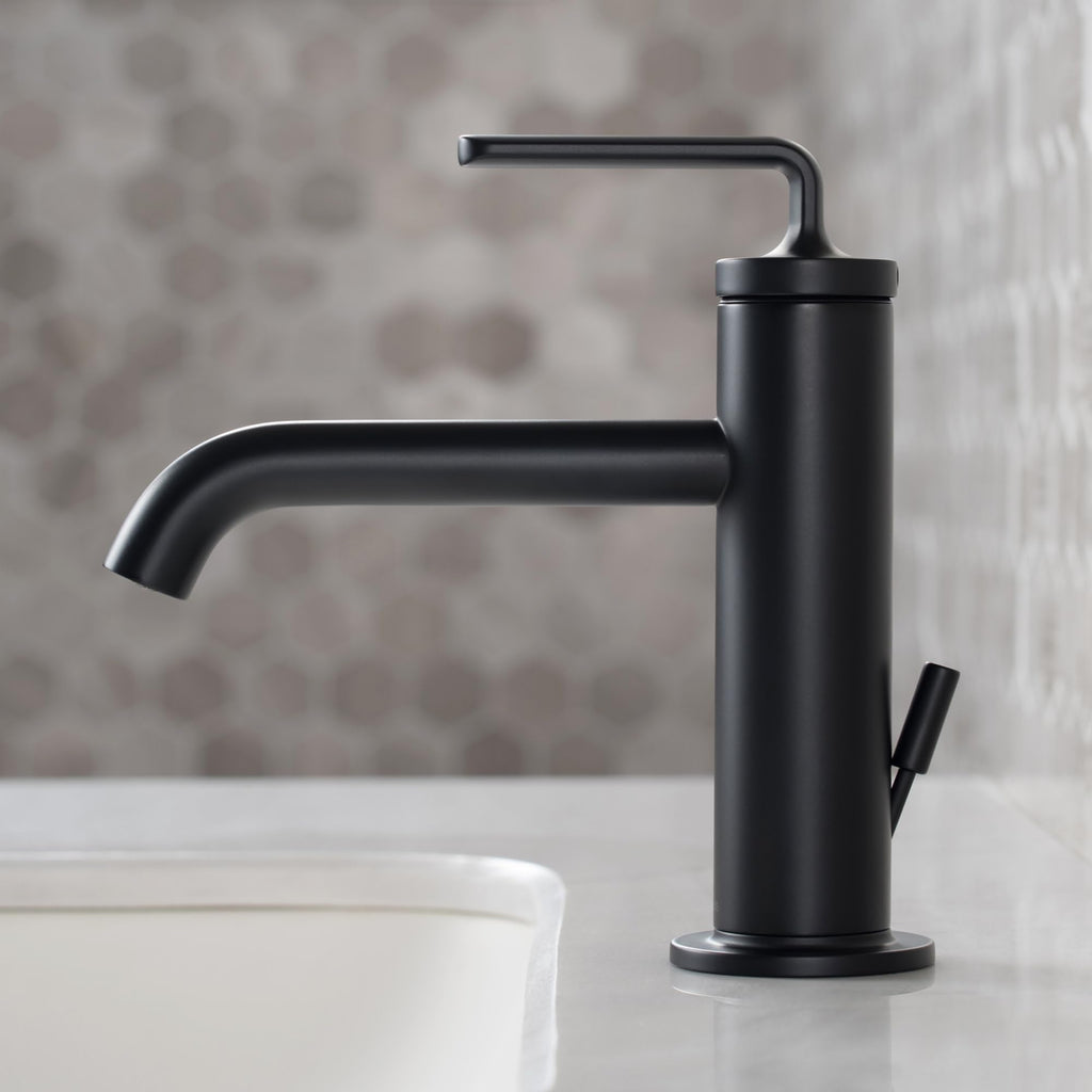 KRAUS Ramus Single Handle Vessel Sink Bathroom Faucet with Pop-Up Drain in Brushed Gold, KVF-1220BG