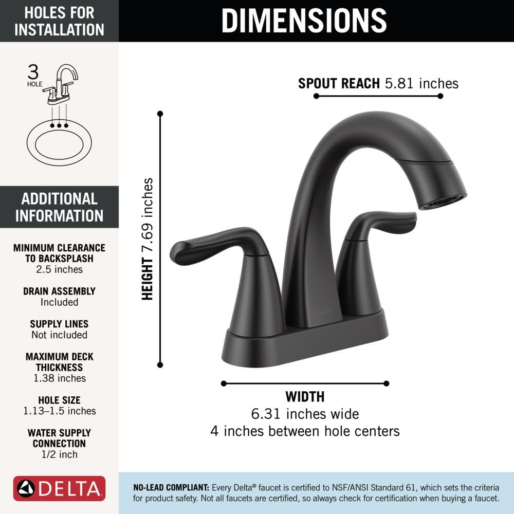 Delta Arvo Centerset Bathroom Faucet, Brushed Nickel 2-Handle Bathroom Faucet, Delta Bathroom Sink Faucet, Brushed Nickel 3-Hole Bathroom Faucet, Spotshield Stainless 25840LF-SS