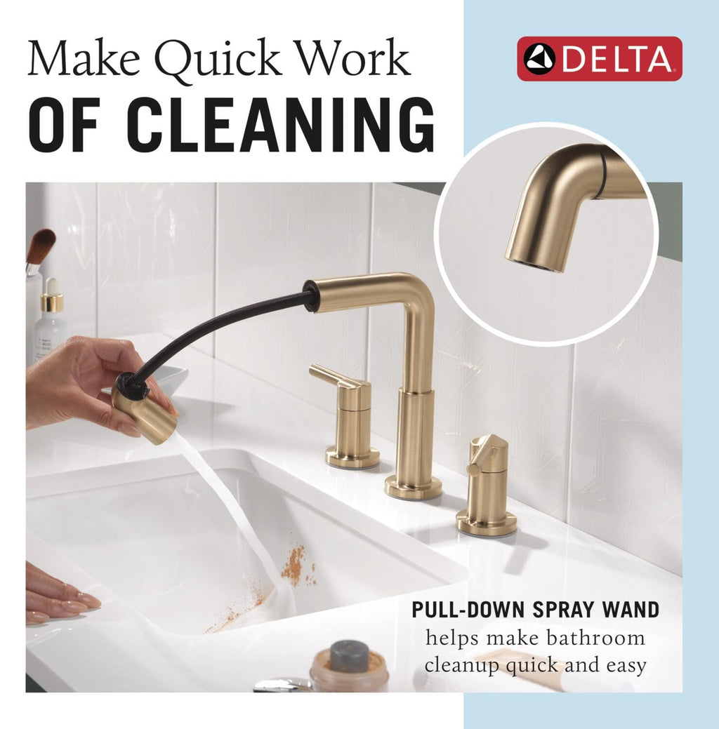 Delta Nicoli Brushed Gold Faucet 3 Hole, 8 Inch Widespread Bathroom Sink Faucet for Vanity, Push-Pop Drain Assembly, Champagne Bronze 35849LF-CZ