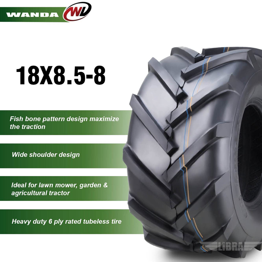 WANDA 4PC 15X6-6 & 20X10-8 Lawn Mower Tractor Tires Super Lug -13078/13071