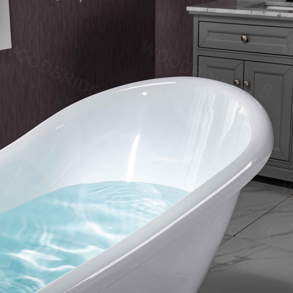 WOODBRIDGE 67" Heavy Duty Acrylic Slipper Clawfoot Bath Tub with Matte Black Feet + Matte Black Drain &Overflow