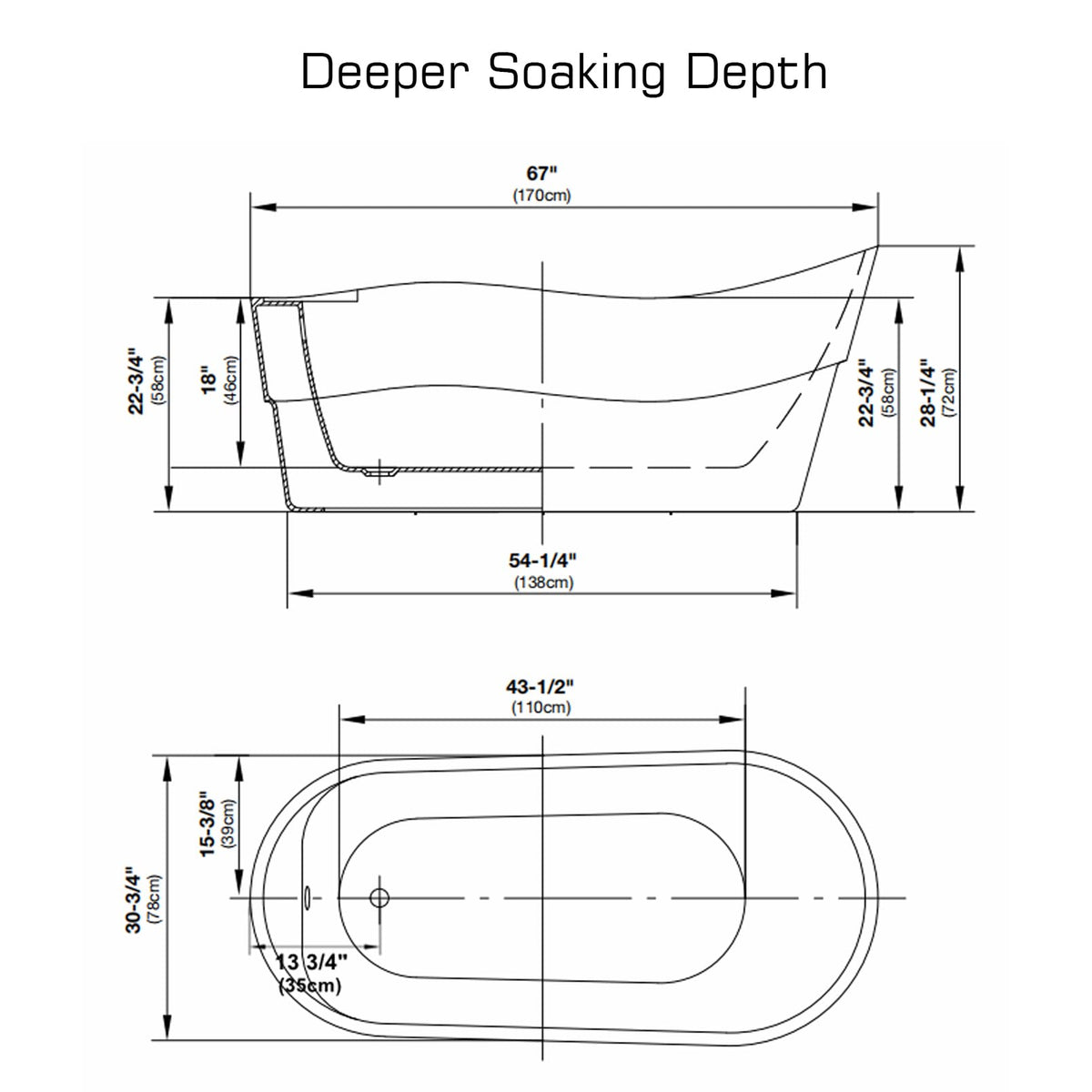 Empava Freestanding Bathtub, Acrylic Soaking Tub