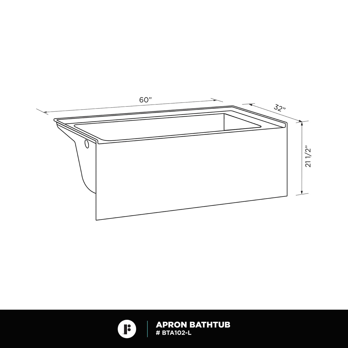 Fine Fixtures Acrylic, Fiberglass Alcove Soaking Bathtub with Integral Apron Front in Glossy White - Right Hand Drain, 72" x 32"