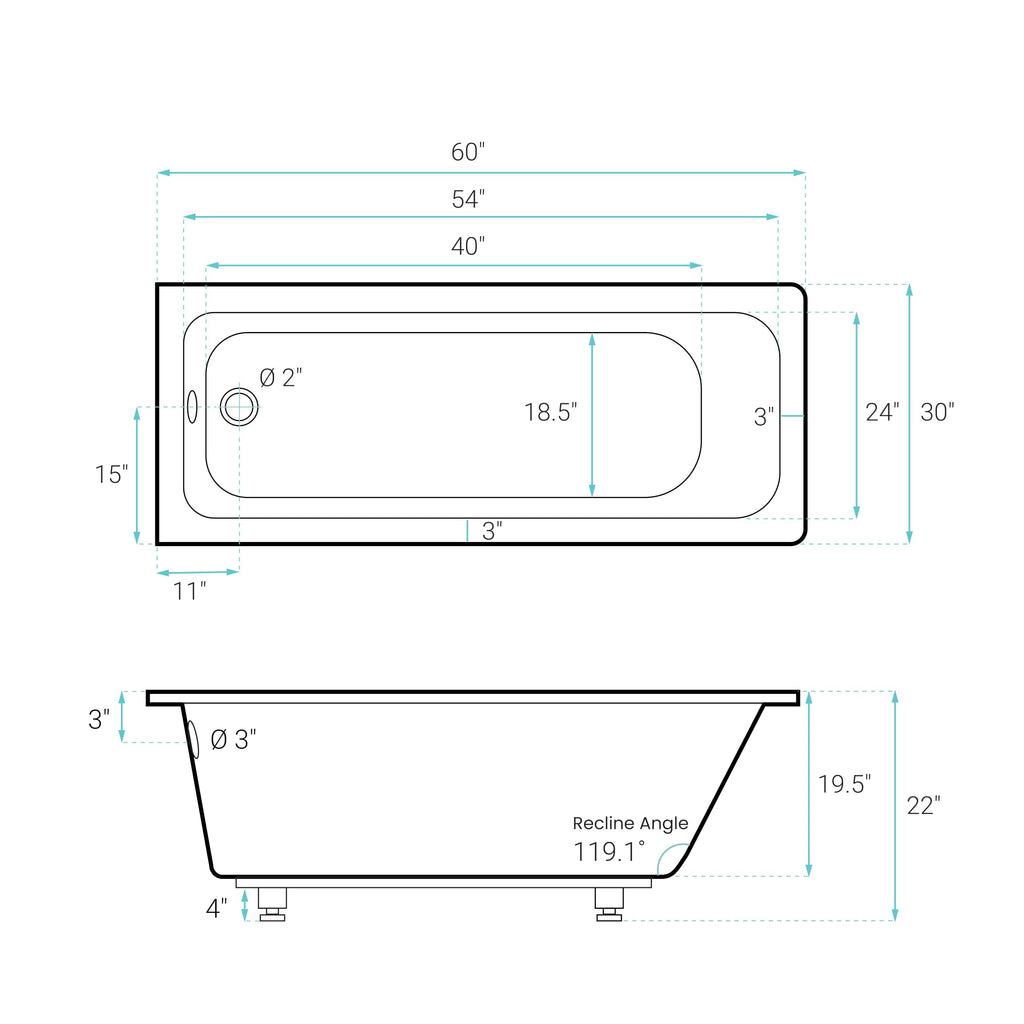 Swiss Madison Voltaire 66" x 36" Reversible Drain Drop-In Bathtub
