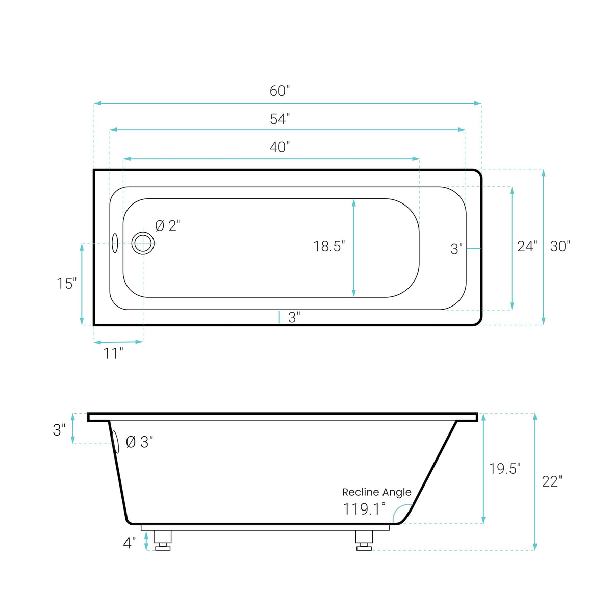 Swiss Madison Voltaire 66" x 36" Reversible Drain Drop-In Bathtub