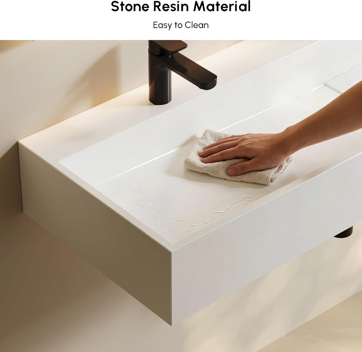 47'' Bathroom Vessel Sink Double-Bowl Bathroom Sink Wall Mounted Trough Floating Sink in Matte White