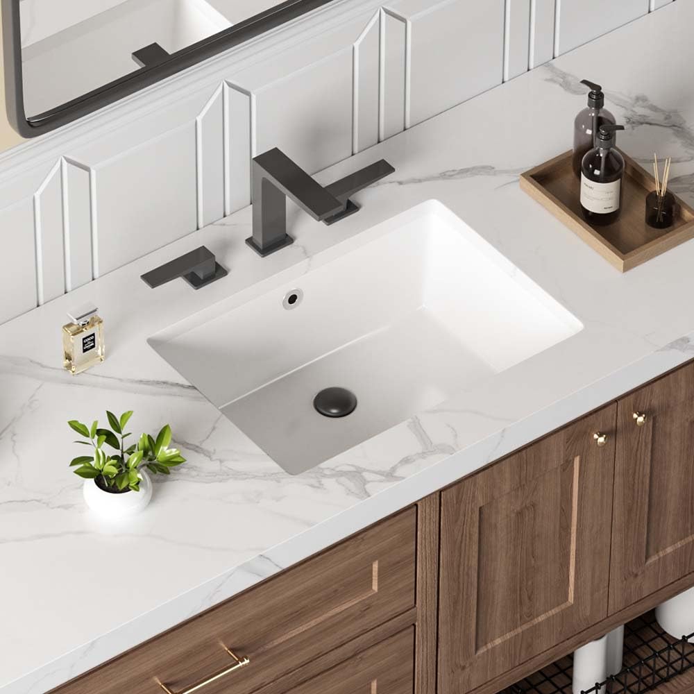 18in Undermount Bathroom Sink Rectangular, 18.1" x 13.8" Vessel Sink Rectrangle Undermount Bathroom Sink White Ceramic Lavatory Vanity Vessel Sink with Overflow