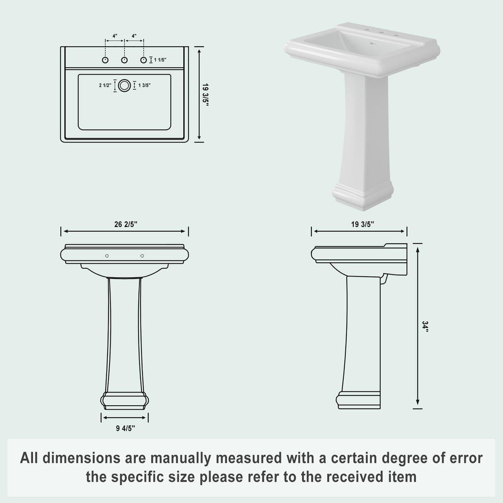 Garvee 20" W X 17" D W Bathroom Pedestal Sink, Pedestal Sink Combo