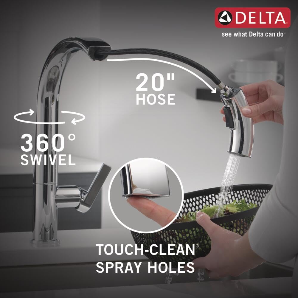 Delta Keele Brushed Nickel Kitchen Faucet with Pull Down Sprayer, Modern Single Hole Kitchen Sink Faucet, Single Handle, Spotshield Stainless 19824LF-SP