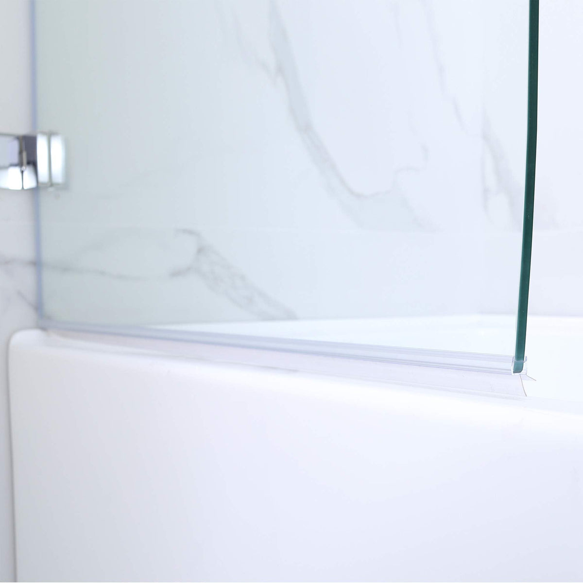 Woodbridge Frameless Hinged Bathtub Shower, 5/16" Tempered Panel, 48" W x 58" H Tub Glass Door in Matte Black Finish, Include Support Bar