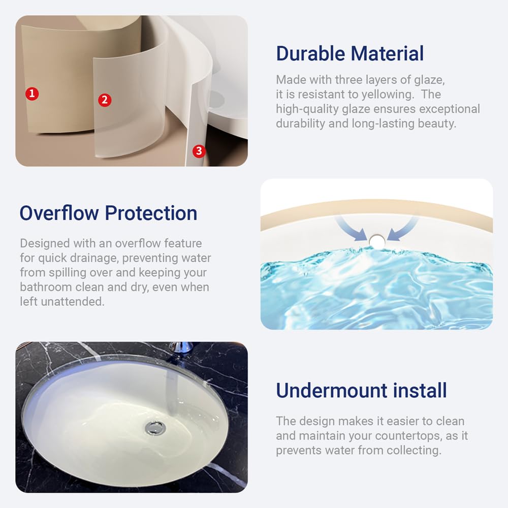 18in Undermount Bathroom Sink Rectangular, 18.1" x 13.8" Vessel Sink Rectrangle Undermount Bathroom Sink White Ceramic Lavatory Vanity Vessel Sink with Overflow
