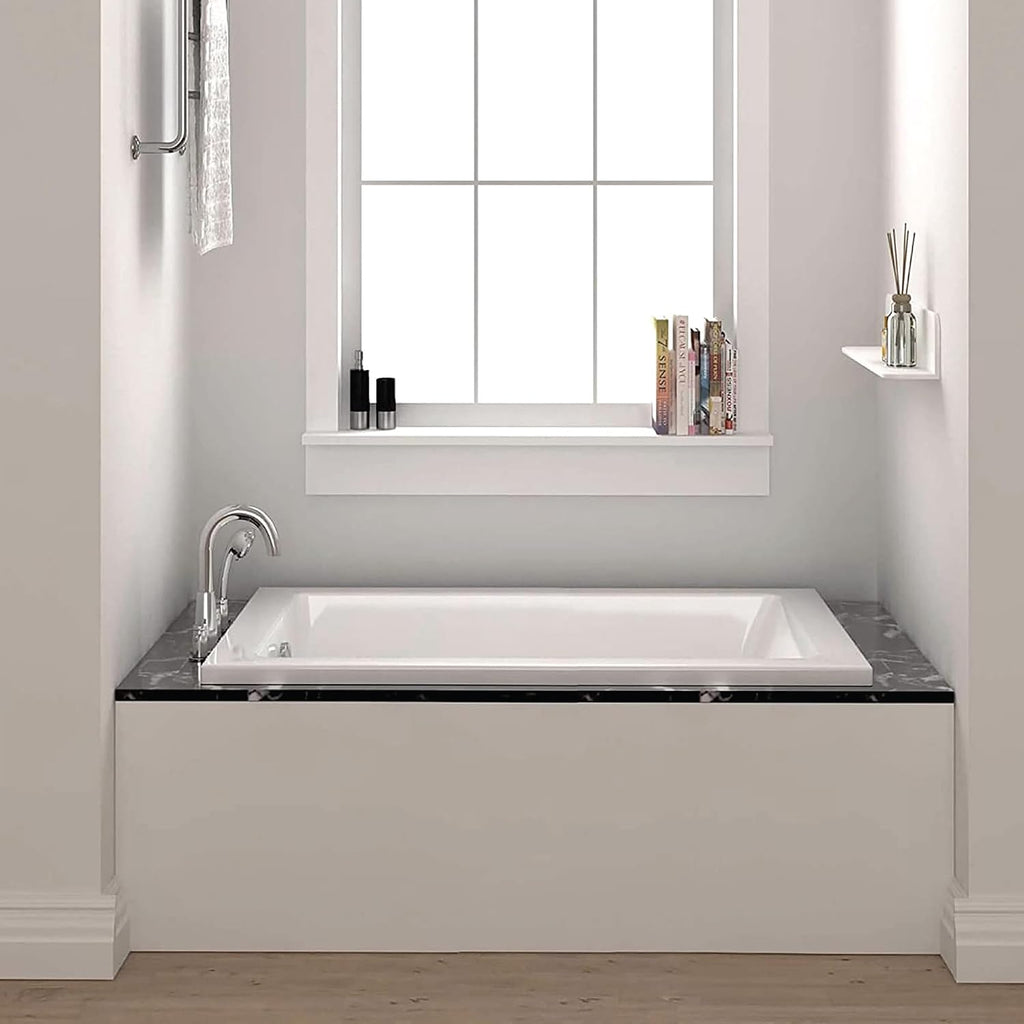 Fine Fixtures Drop In White Soaking Bathtub, Fiberglass Acrylic Material, 60"L x 32"W x 19"H