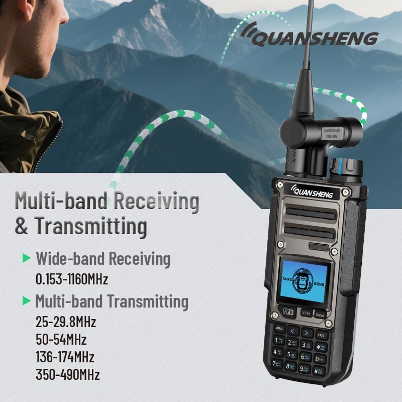 QUANSHENG TK11(8) Taiko Kong Ham Radio, 10W Portable Multiband Transceiver 0.153-1160MHz, with AM/FM/SSB, Spectrum Analyzer, NOAA Weather Alert, Dual Watch, Smart Code Breaker for Radio Enthusiasts
