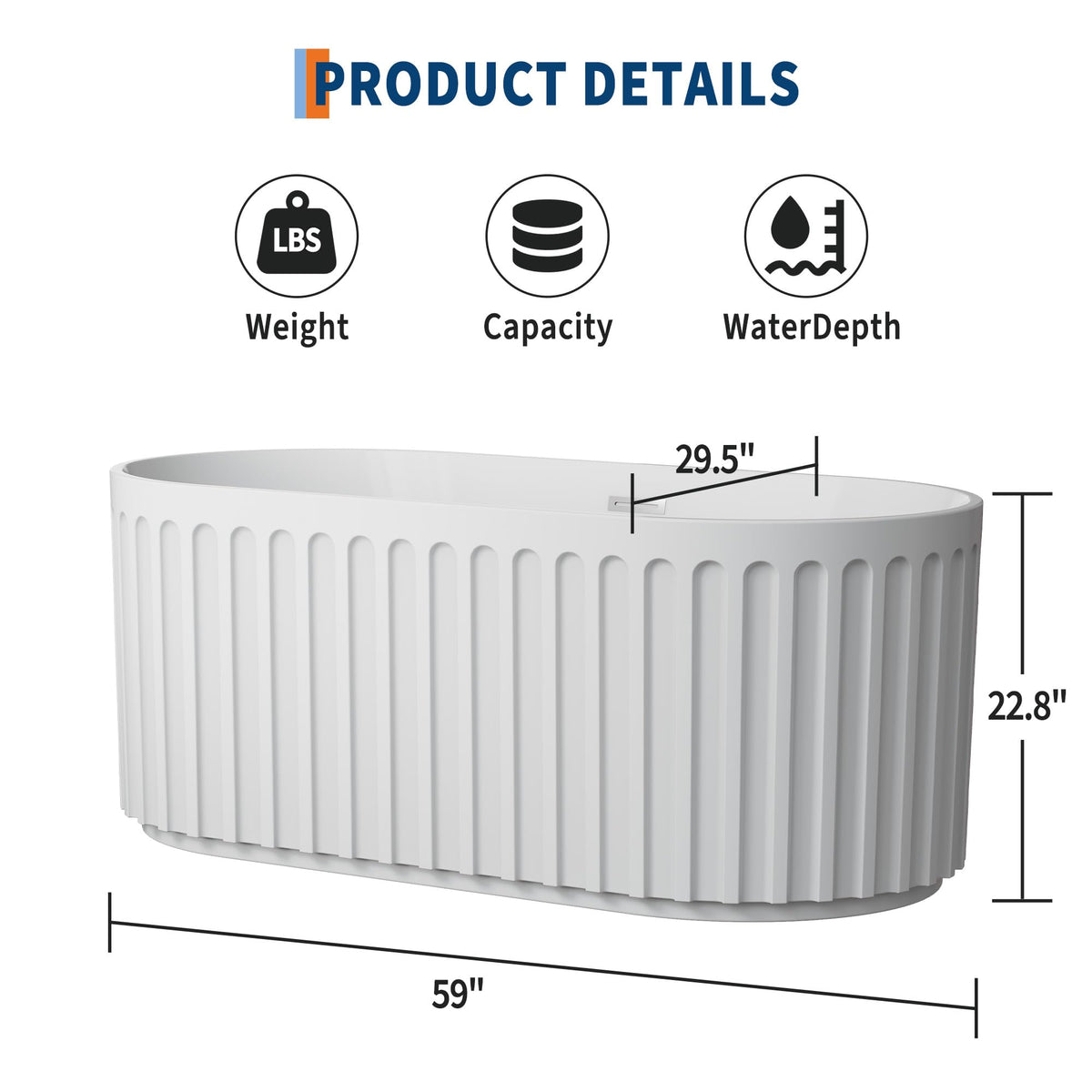 59 Inch Freestanding Bathtubs, White Acrylic Free Standing Bathtub, Modern Soaking Tub with Integrated Overflow & Chrome Drain for Bathroom Remodel