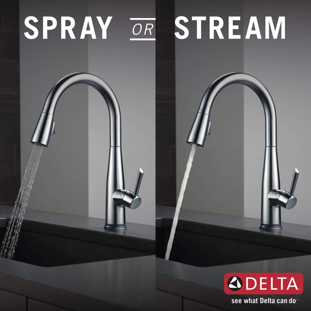 Delta Essa Brushed Nickel Kitchen Faucet with Pull Down Sprayer, Modern Single Hole Kitchen Sink Faucet, Single Handle, Arctic Stainless 9113-AR-DST