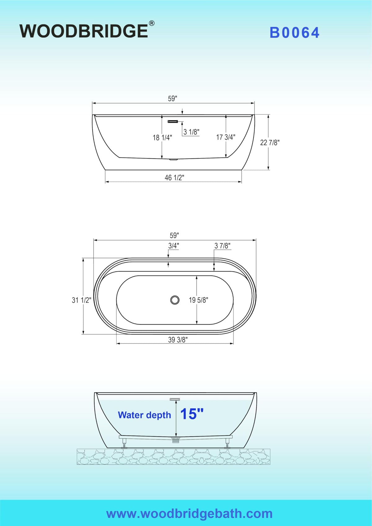 WOODBRIDGE 72" Acrylic Freestanding Bathtub Contemporary Soaking White Tub with Brushed Nickel Overflow and Drain,B0059BN