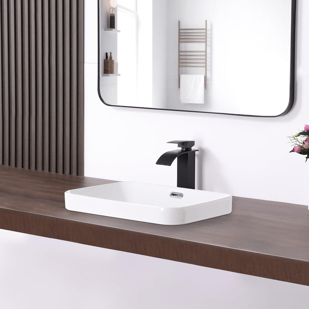 19 Inch Drop In Bathroom Vessel Sink with Overflow Rectangle White