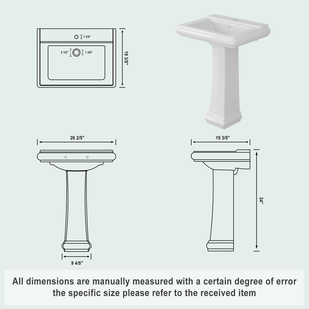 Garvee 20" W X 17" D W Bathroom Pedestal Sink, Pedestal Sink Combo