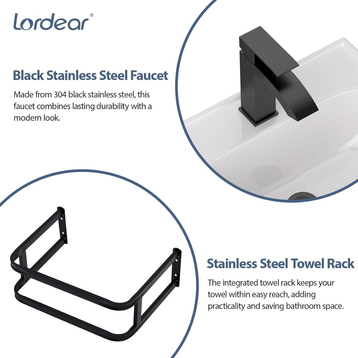 Lordear Wall Mount Bathroom Sink 21x12 Inch White Rectangle Sink with Overflow Porcelain Ceramic Floating Bathroom Vessel Sinks, Wall Hung Wash Hand Basin