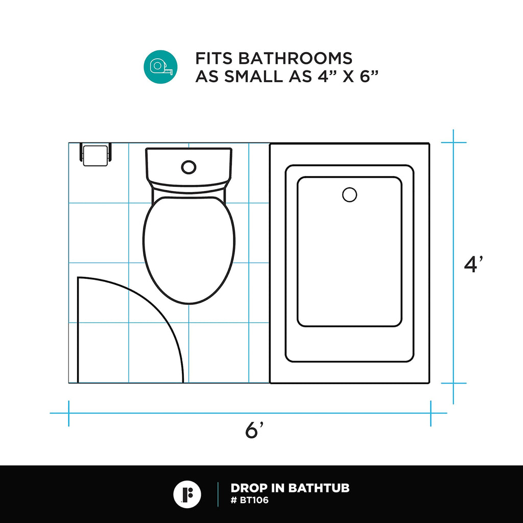 Fine Fixtures Drop In White Soaking Bathtub, Fiberglass Acrylic Material, 60"L x 32"W x 19"H