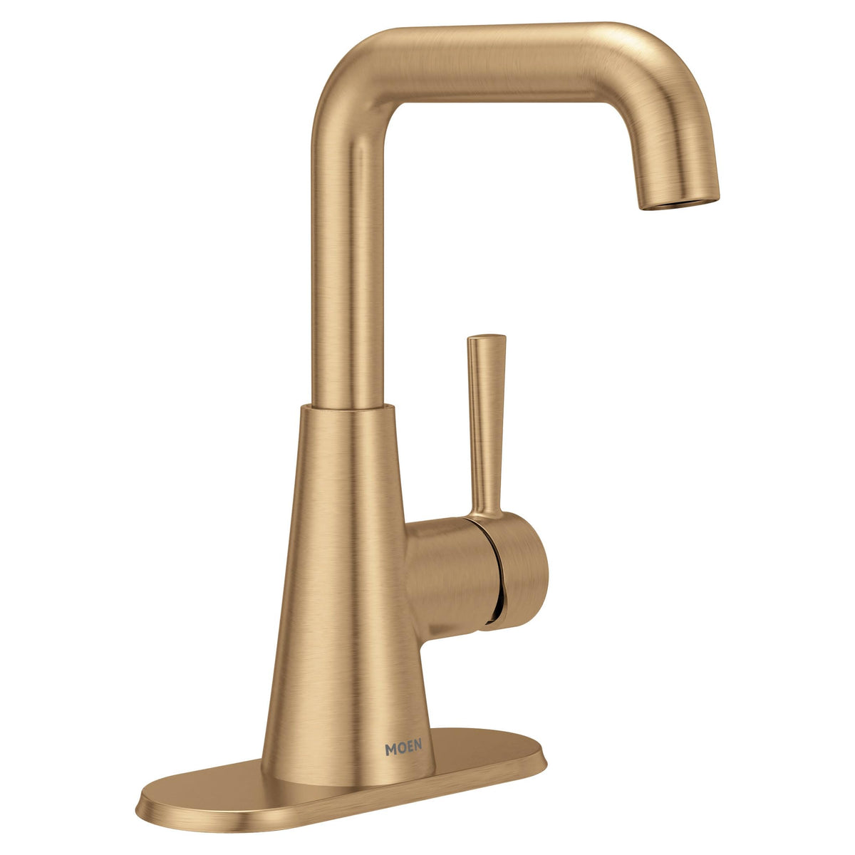 Moen Ronan Matte Black Double Bend Single Hole Modern Bathroom Sink Faucet with Optional Deckplate and Spring Loaded Drain Assembly, 84024BL