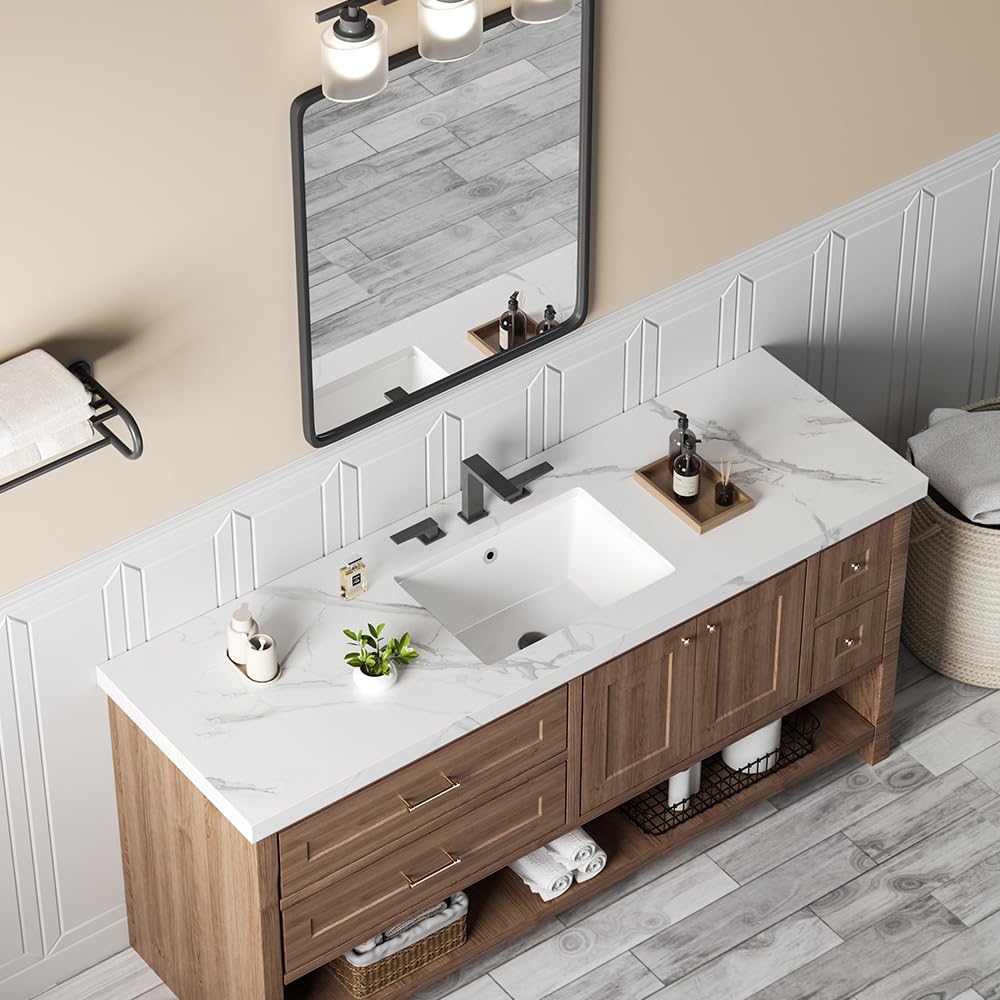 18in Undermount Bathroom Sink Rectangular, 18.1" x 13.8" Vessel Sink Rectrangle Undermount Bathroom Sink White Ceramic Lavatory Vanity Vessel Sink with Overflow
