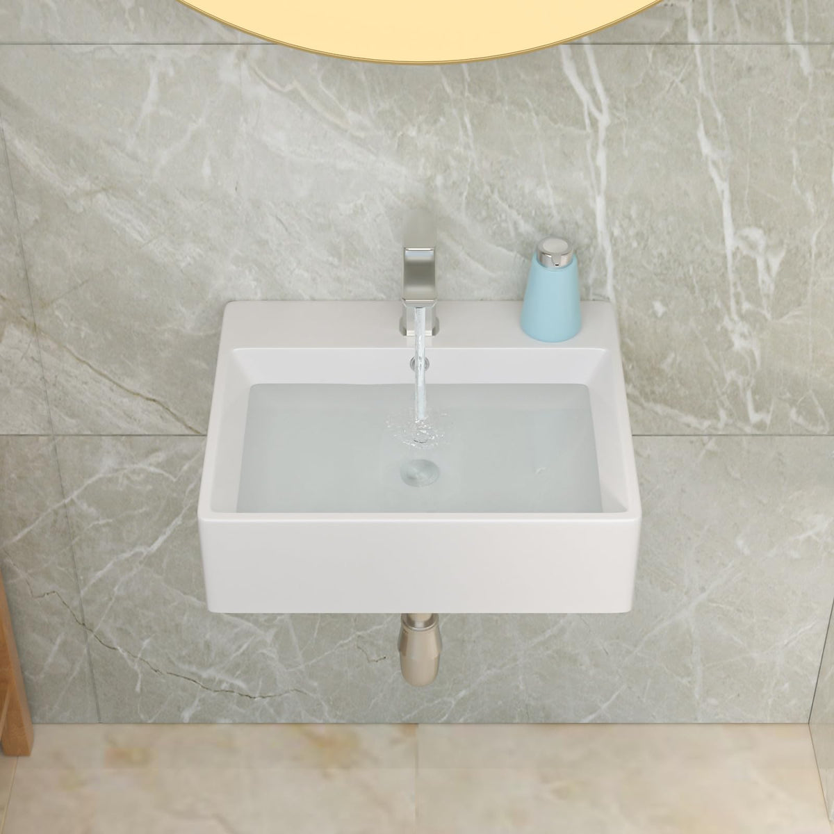 Bathroom Vessel Sink 19"x15" Rectangle Sink Above Counter White Porcelain Ceramic Modern Vanity Sink Art Basin with Faucet Hole