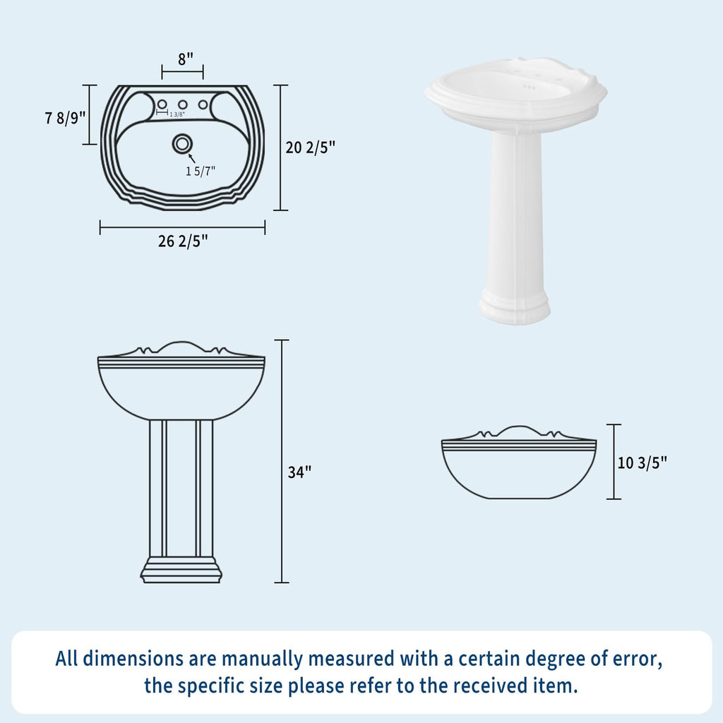 Garvee 20" W X 17" D W Bathroom Pedestal Sink, Pedestal Sink Combo