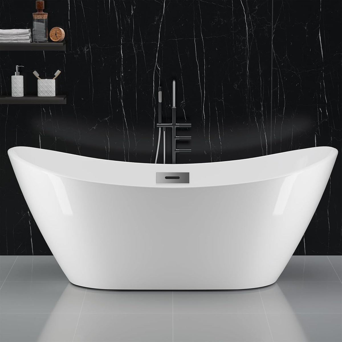 59" Freestanding Bathtub, Acrylic Streamline Stand Alone Soaking Bath Tubs