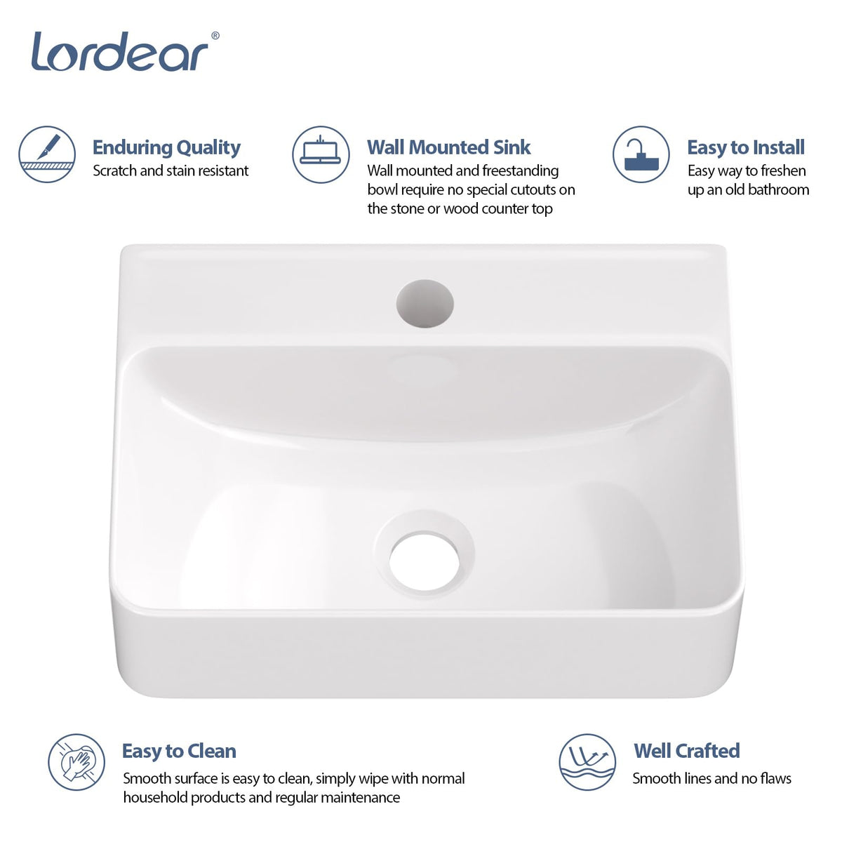 Bathroom Vessel Sink 19"x15" Rectangle Sink Above Counter White Porcelain Ceramic Modern Vanity Sink Art Basin with Faucet Hole