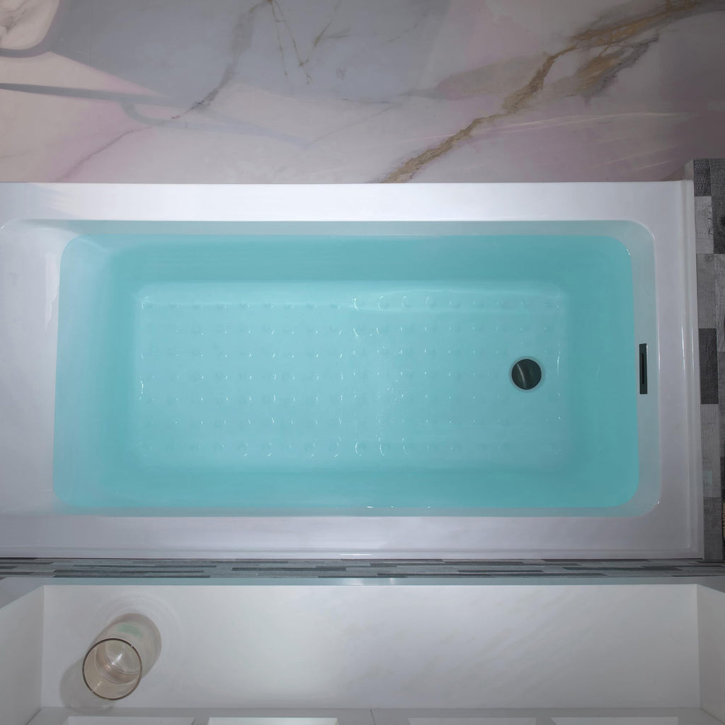 WOODBRIDGE 60" Acrylic Rectangular Alcove Soaking Bathtub in White with Left Drain, Brushed Nickel pop-up Drain Included, LB428-L