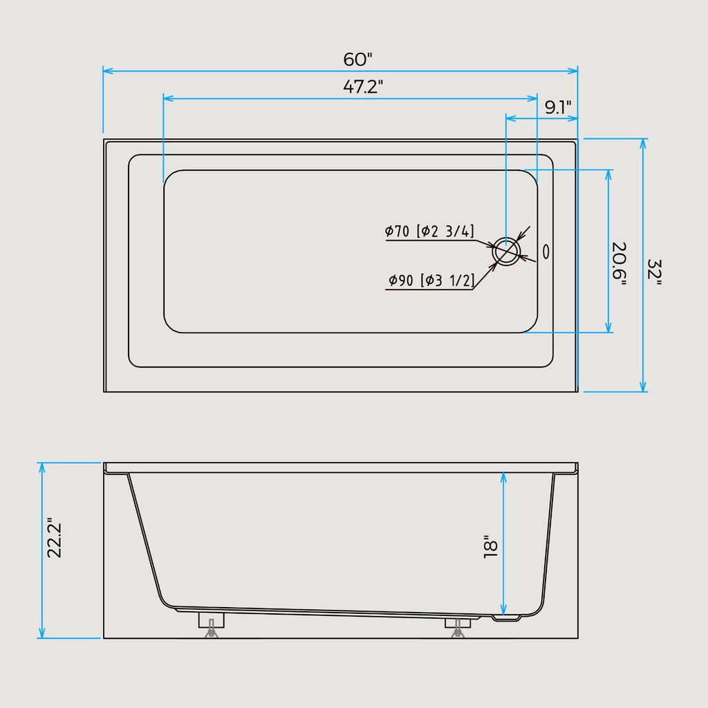 49" Acrylic Freestanding Bathtub - Japanese Square Soaking Tub with Built-in Seat & Toe-Tap Drain, Glossy White Finish, CUPC Certified