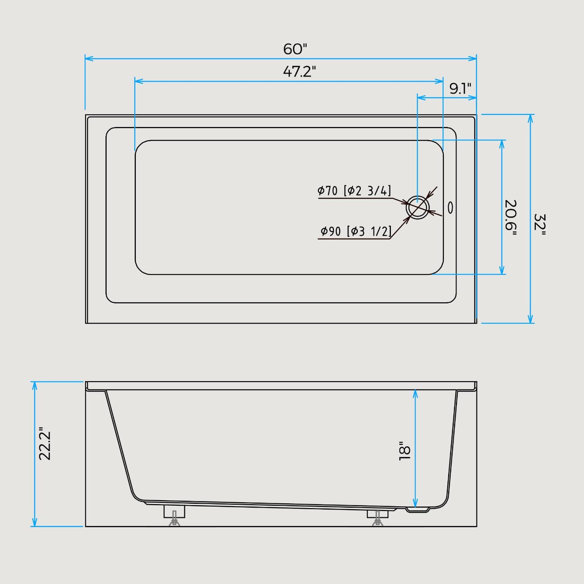 49" Acrylic Freestanding Bathtub - Japanese Square Soaking Tub with Built-in Seat & Toe-Tap Drain, Glossy White Finish, CUPC Certified