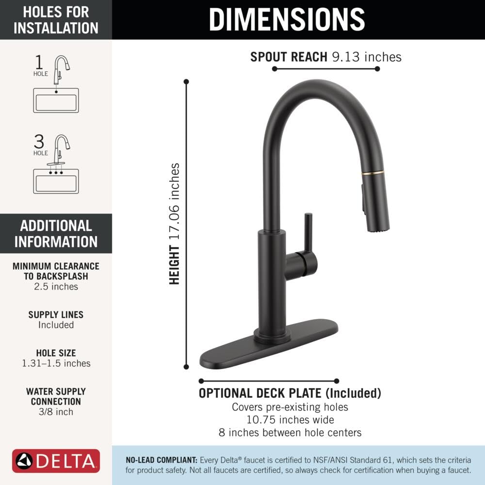 Delta Nicoli Brushed Nickel Kitchen Faucet with Pull Down Sprayer, Modern Single Hole Kitchen Sink Faucet, Single Handle, Stainless Steel 19867LF-SS