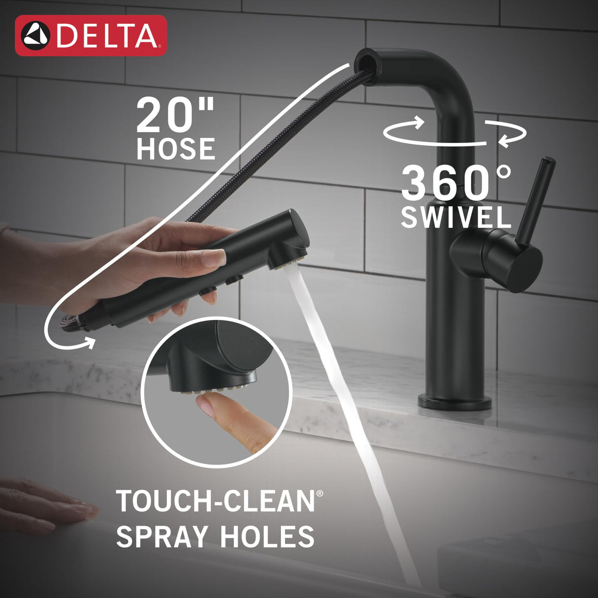 Delta Daneri Brushed Nickel Kitchen Faucet with Pull-Out Sprayer, Modern Single Hole Kitchen Sink Faucet, Single Handle, Stainless 16879-SS-DST