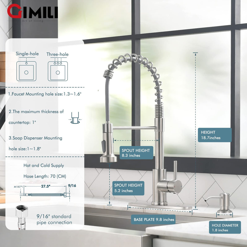GIMILI Matte Black Touchless Kitchen Faucet with Spring Pull Down Sprayer