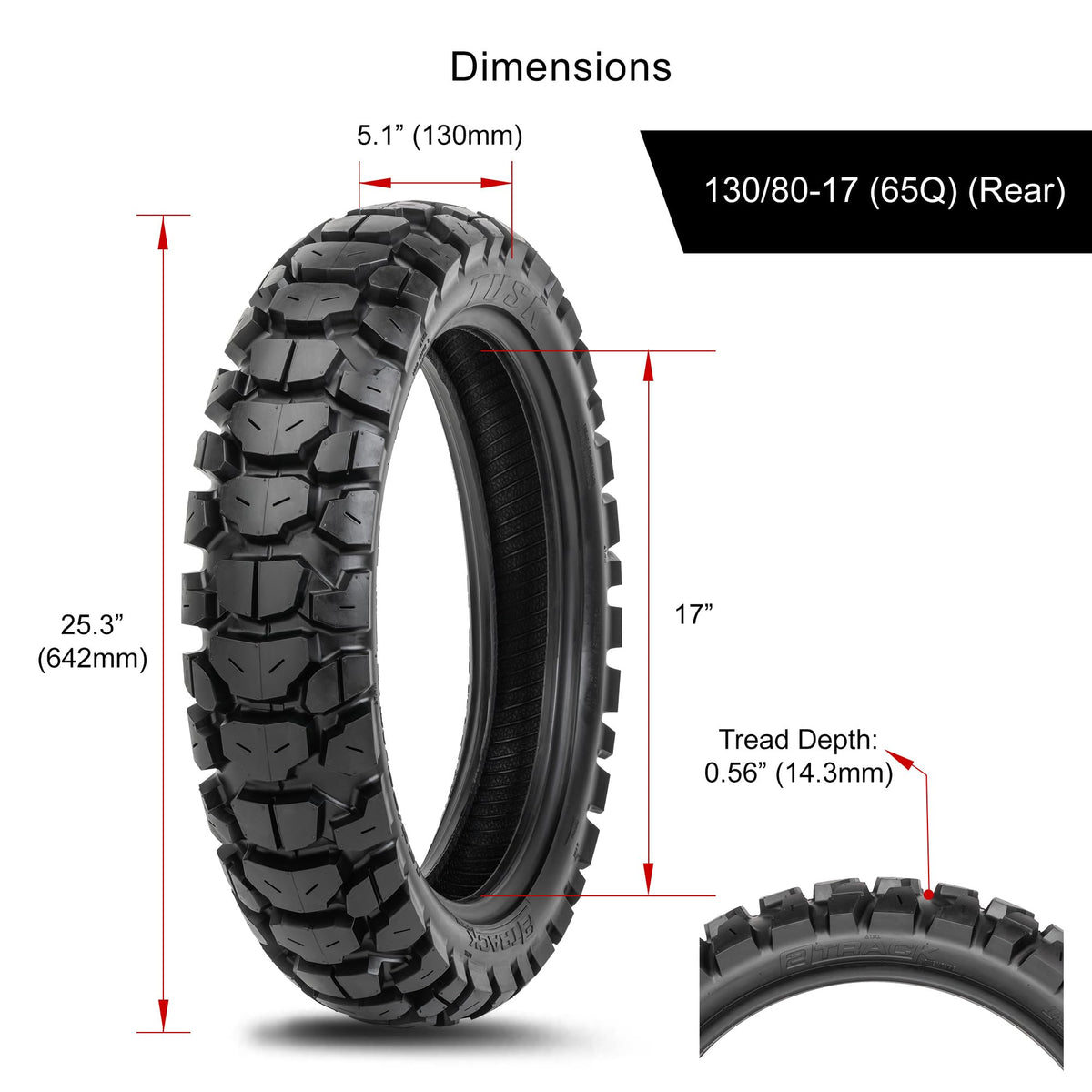 Tusk 2Track Adventure Motorcycle Tire Set ¨C 90/90-21 Front & 130/80-17 Rear ¨C Dual-Sport Off-Road Tires