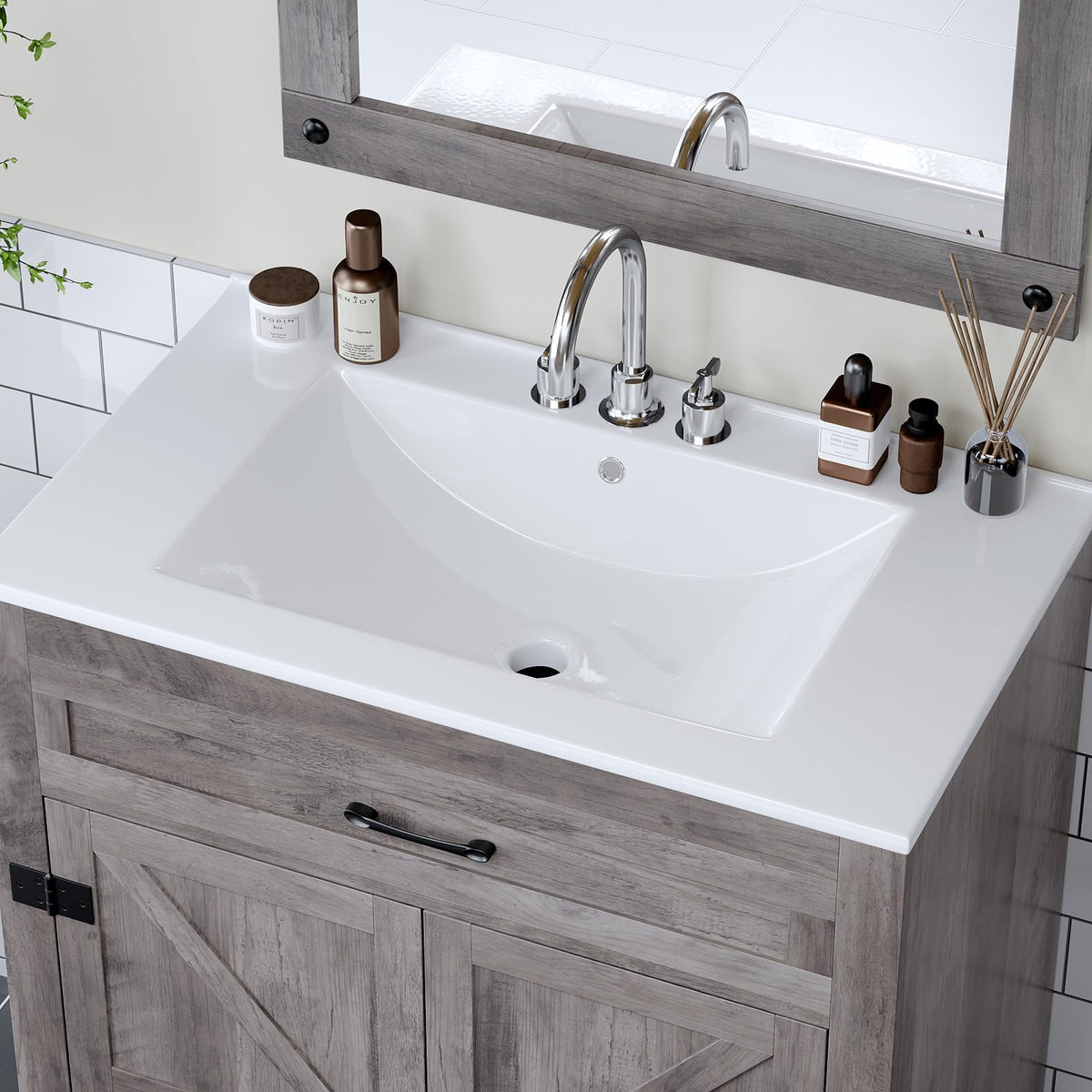VINGLI 24 In Vanity Top Sink,1 Pre-Drilled Standard 1 3/8" Faucet Hole,1 3/4" Diameter of Center Hole,24 Inch Modern Rectangular Ceramic Single Sink Basin Vanity Top, 24"Wx18.1"Dx6.7"H,White