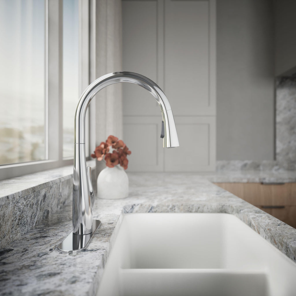 KOHLER R43210-VS Bevinâ¢ Kitchen Sink Faucet with Pull Down Sprayer, Two-Function Sprayhead Kitchen Faucets, 1.5 GPM, Vibrant Stainless