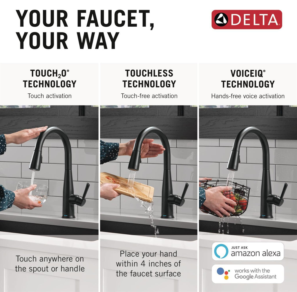 Delta Essa Brushed Nickel Kitchen Faucet with Pull Down Sprayer, Modern Single Hole Kitchen Sink Faucet, Single Handle, Arctic Stainless 9113-AR-DST