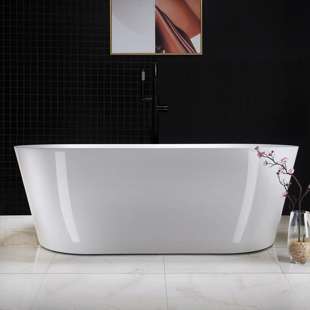 WOODBRIDGE 54" Acrylic Freestanding Bathtub Contemporary Soaking White Tub with Matte Black Overflow and Drain,BTA1702-MB