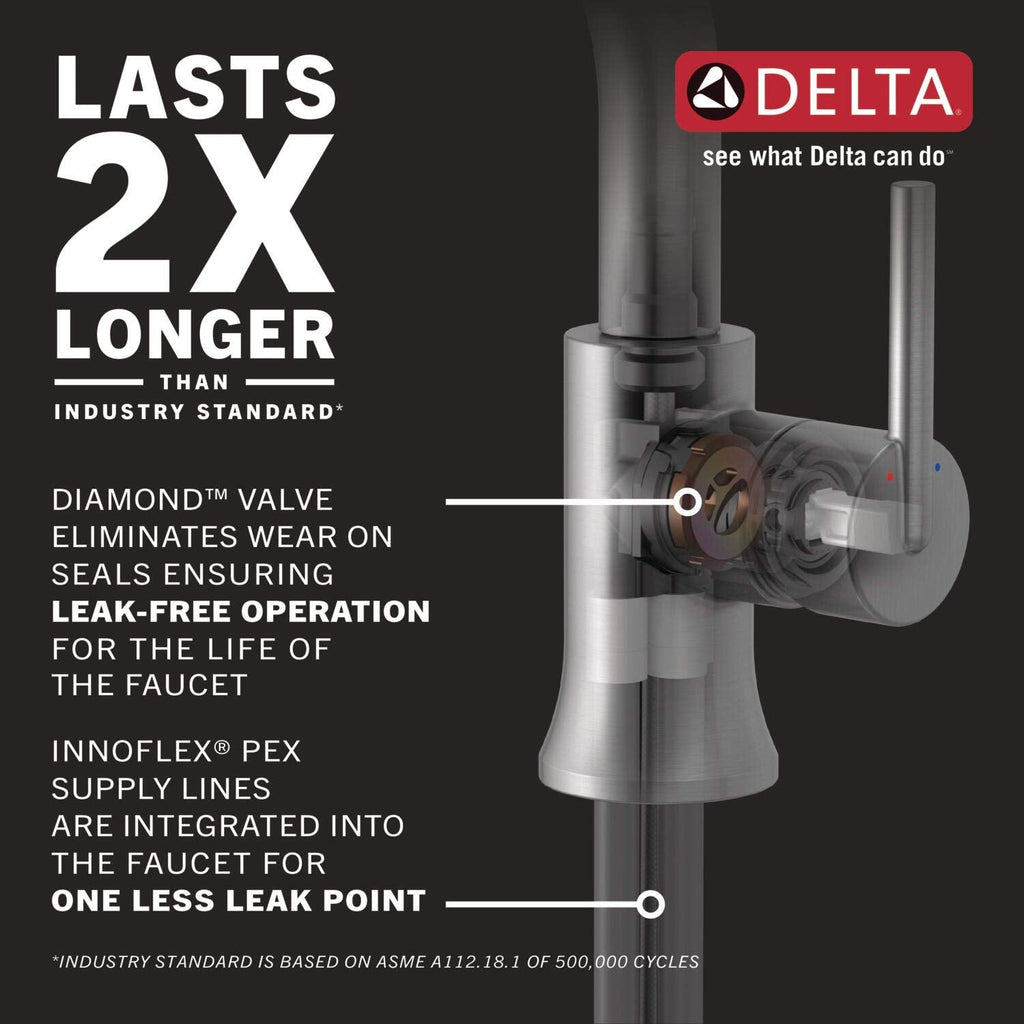 Delta Faucet Ara Single Hole Bathroom Faucet, Single Handle Bathroom Faucet Chrome, Bathroom Sink Faucet, Metal Drain Assembly, Chrome 567LF-MPU