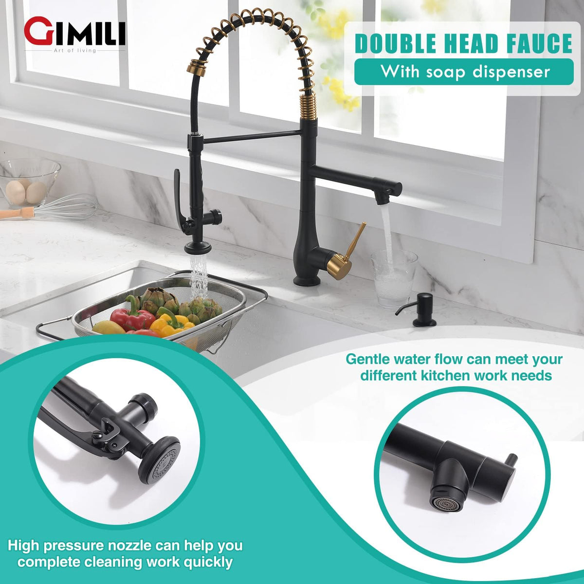 GIMILI Commercial Kitchen Sink Faucet with Pull Down Sprayer Brushed Nickel