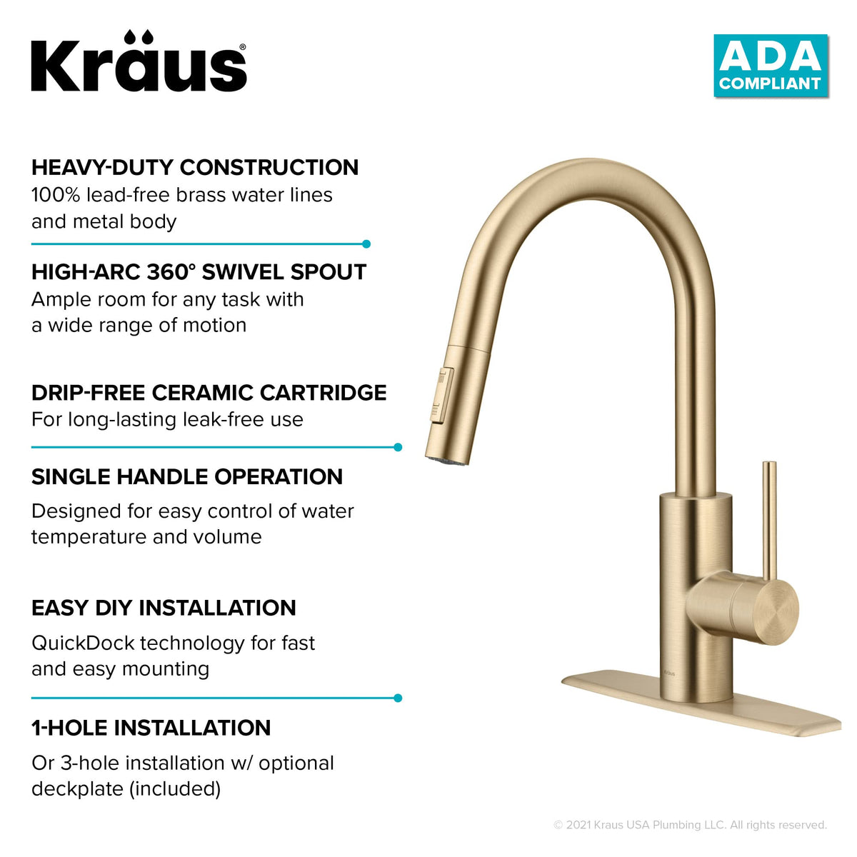 KRAUS Purita 100% Lead-Free Kitchen Water Filter Faucet in Spot Free Antique Champagne Bronze, FF-100SFACB