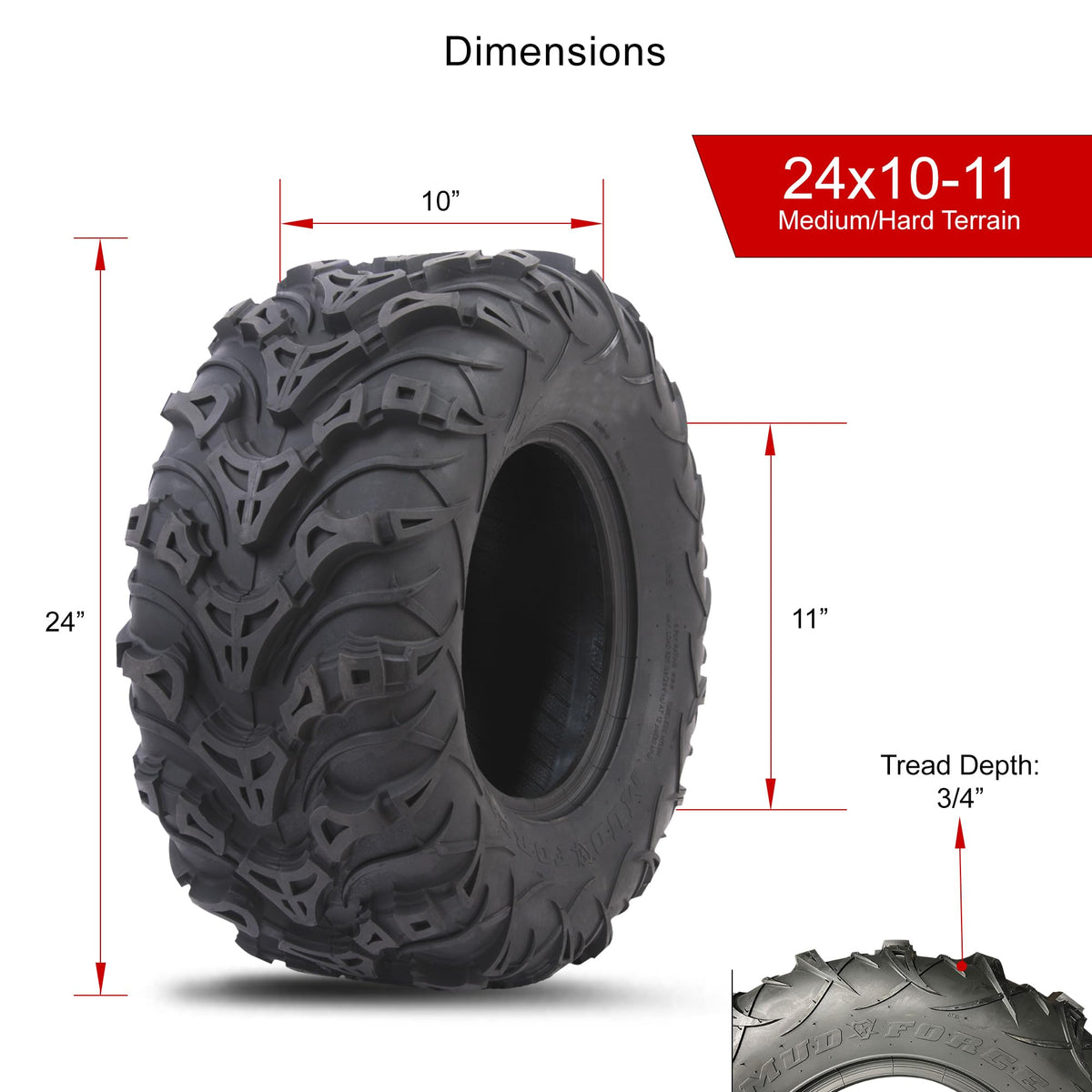 Tusk Mud Force ATV Tire Set ¨C 25x8-12 Front & 25x10-12 Rear ¨C Durable Off-Road Quad Tires Set of 4