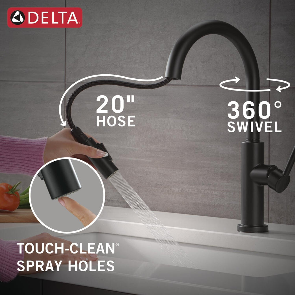 Delta Nicoli Brushed Nickel Kitchen Faucet with Pull Down Sprayer, Modern Single Hole Kitchen Sink Faucet, Single Handle, Stainless Steel 19867LF-SS