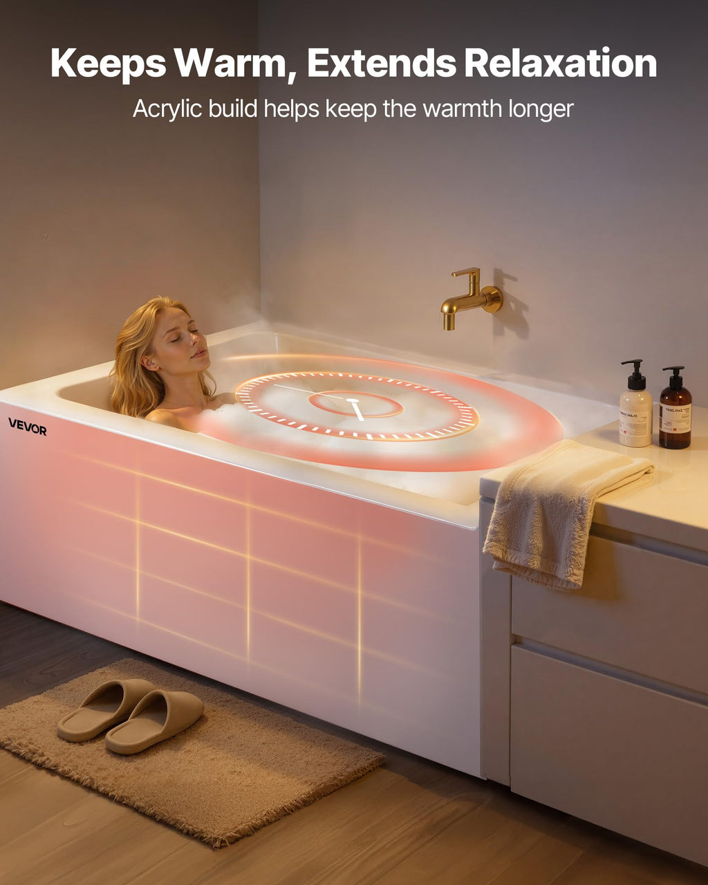 VEVOR Alcove Bathtub, 48" x 30" Contemporary Alcove Acrylic Bathtub, Soaking Bath Tub with Left Hand Drain and Overflow Hole, Large Rectangular Deep Soak Tub for Bathroom with Integral Flange, White