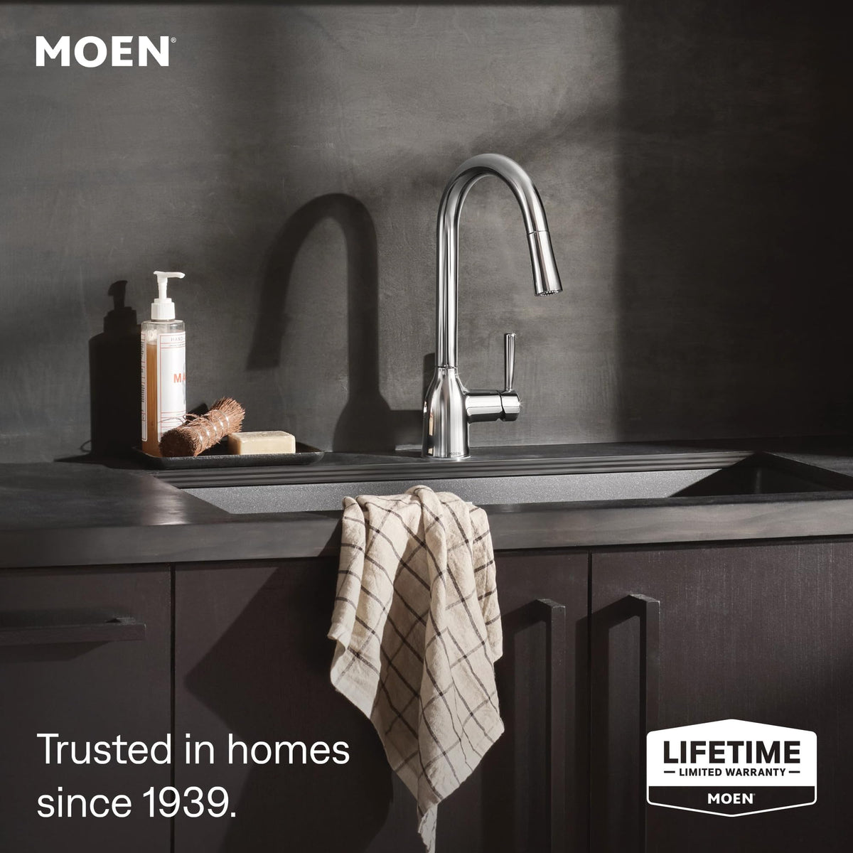 Moen Adler Spot Resist Stainless One-Handle High Arc Pulldown Kitchen Faucet with Power Clean, 87233SRS