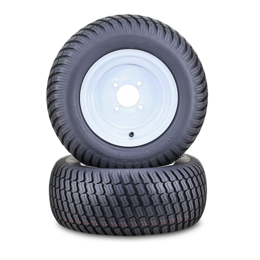 WANDA Lawn Mower Tire Wheel 18X8.5-8 4PR w/4X4" PCD Silver Rim-13028, Set 2