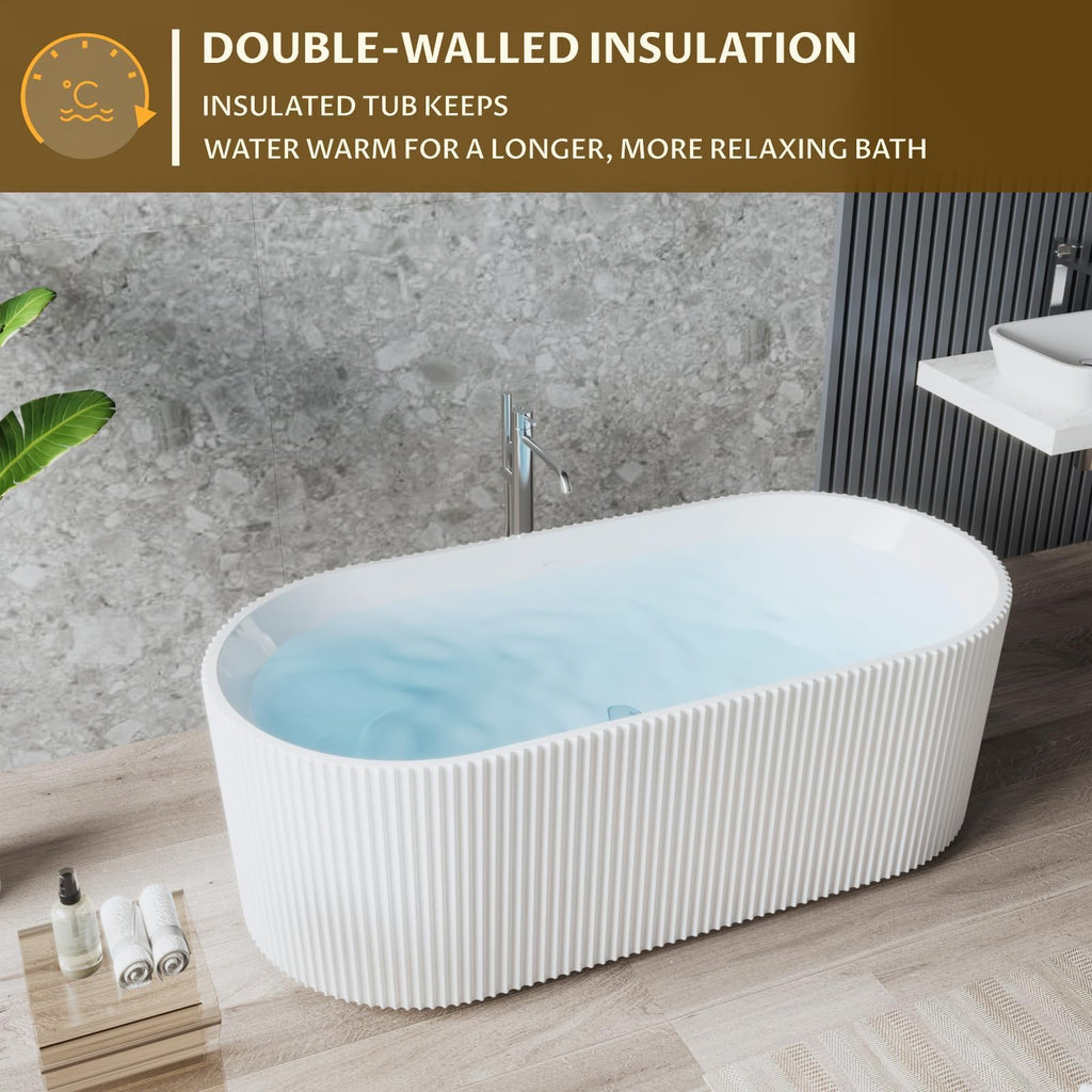 67'' Acrylic Freestanding Bathtub, Extra-Deep Soaking Free Standing Tub for Luxurious Bathing Experience, with Chrome Drain, for Main Bathroom, Black & White